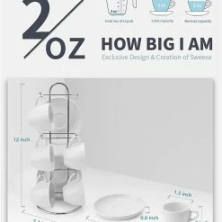 Deals 🎉 Sweese Porcelain Espresso Cups with Saucers and Metal Stand 🎉 -SWEESE Shop EspressoCupswithSaucers 2