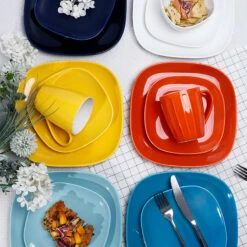 Hot Sale ⭐ Sweese Square Hot Assorted Porcelain Plates 👏 -SWEESE Shop Square dinner plate set 6 color f26105d8 8929 4755 81a0 048221865282