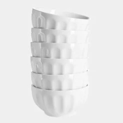 Discount 🎁 Sweese White Fluted Porcelain Bowls, Set of 6 ⭐